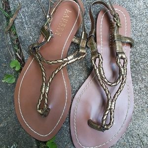 Ralph Lauren Gold/Bronze T-strap Braided leather sandals Size 6